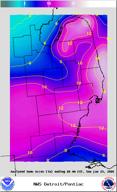 Final snowfall totals from the January 22nd-23rd, 2005, winter storm