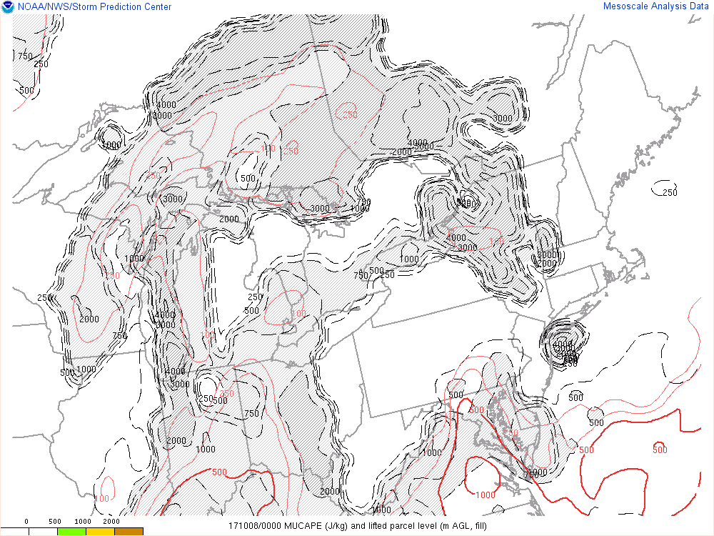 SPC Most Unstable CAPE 8pm