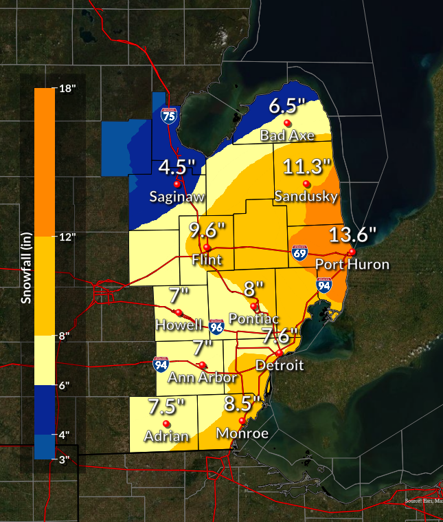 February 15-16 2021 Snow Accumulation Map