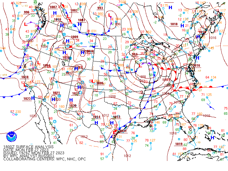 Figure 2: WPC Surface Analysis Valid Feb 27 2023 18UTC