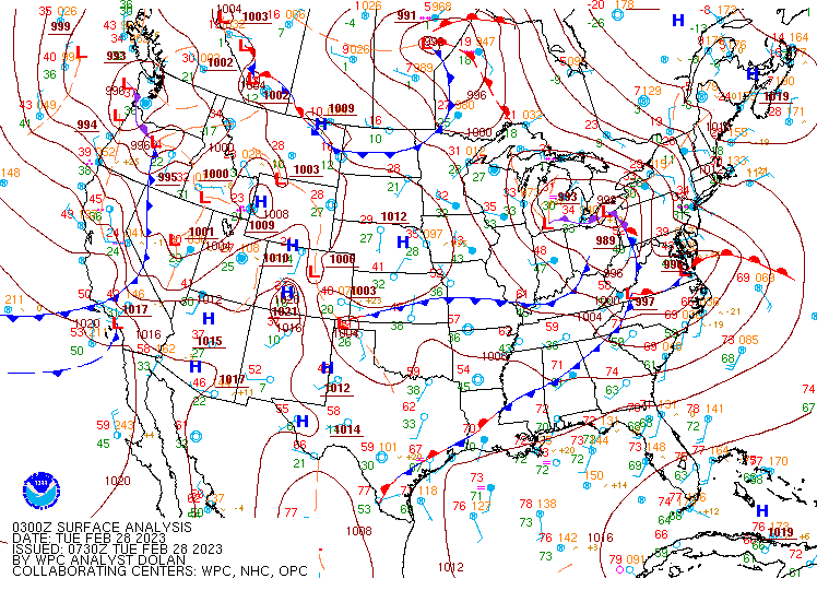 Figure 4: WPC Surface Analysis Valid Feb 28 2023 03UTC
