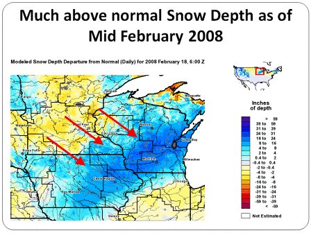 February 2008 Snow Depth Departure from Normal