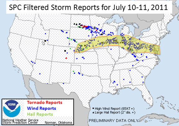 path of derecho from Nebraska to the East Coast