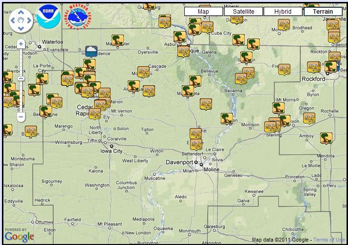 Map of Storm Reports from July 11, 2011