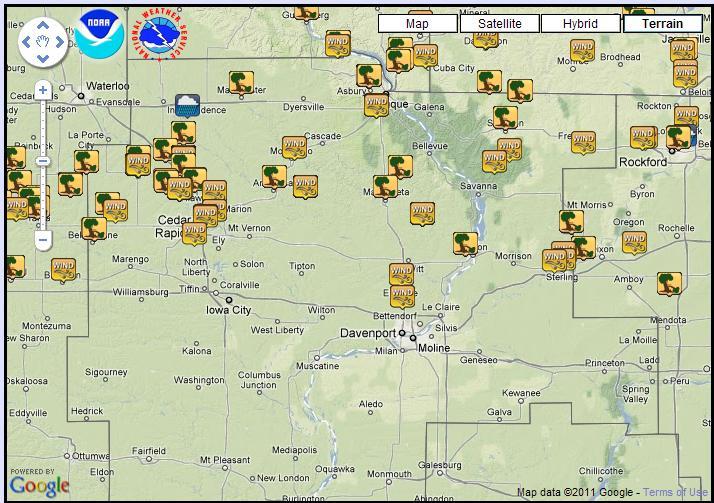 Map of Storm Reports from July 11, 2011