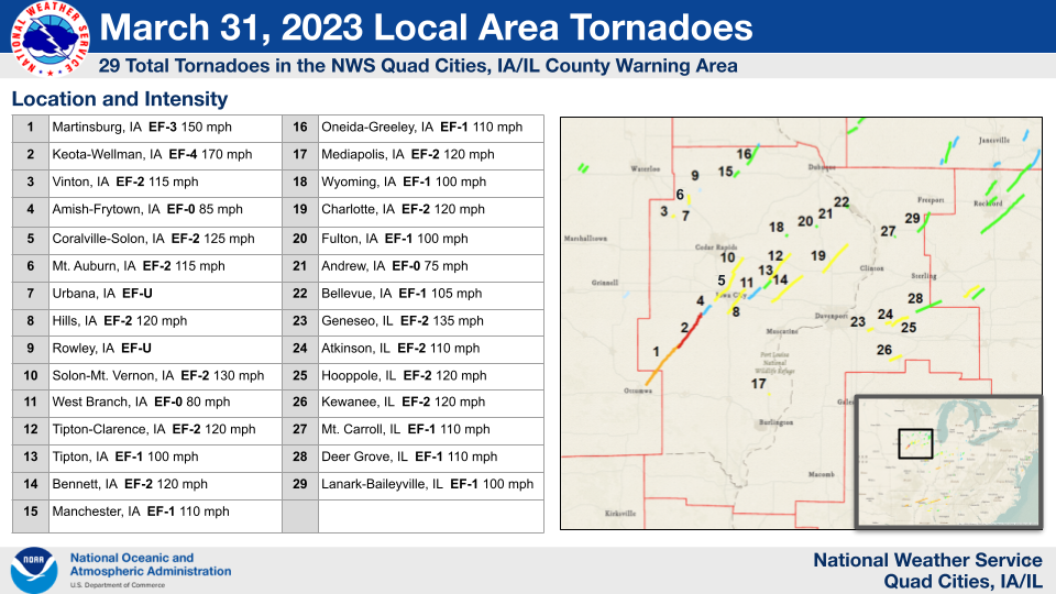 Tornadoes in the NWS Quad Cities County Warning Area
