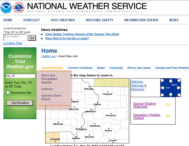 Local storm report information