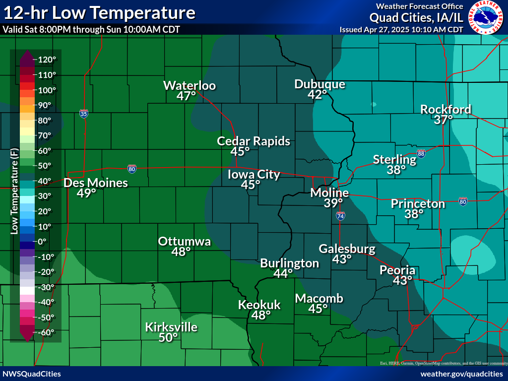 Observed 12-hour minimum temperature