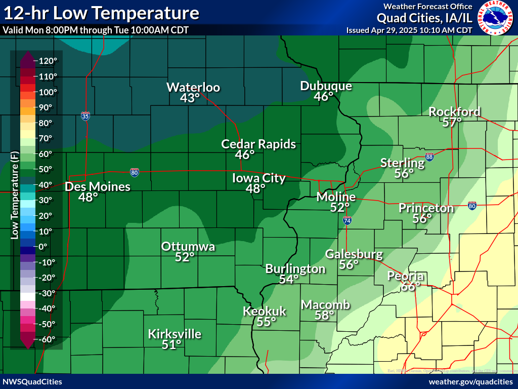 Observed 12-hour minimum temperature