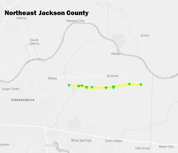 Buckner, MO Tornado Track Map