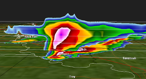 Cross section of Oregon, MO Hail