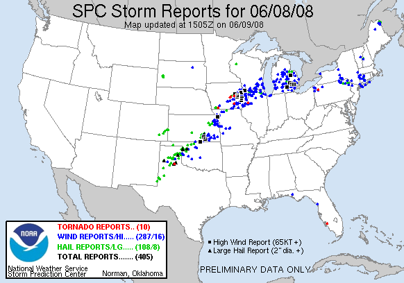 Storm Reports June 8, 2008
