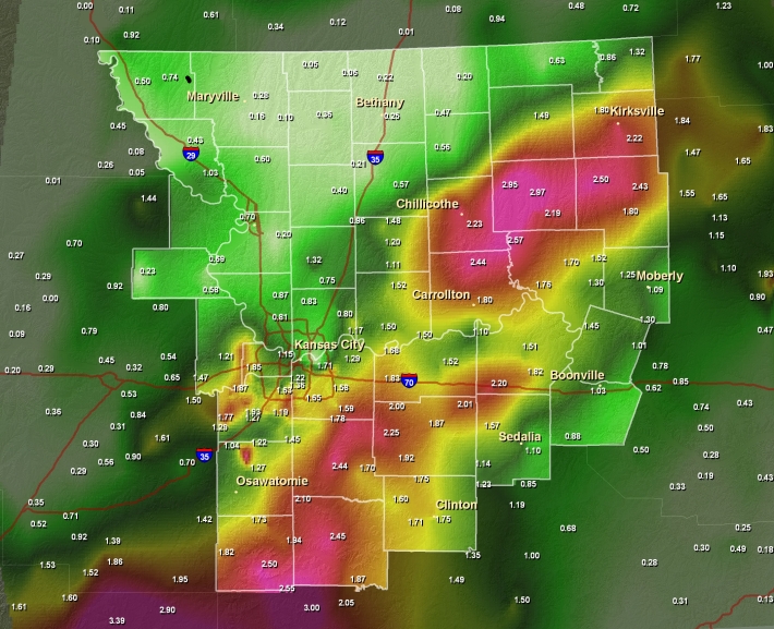 Precipitation Map for June 8th/9th 2008, ending at 7 AM CDT