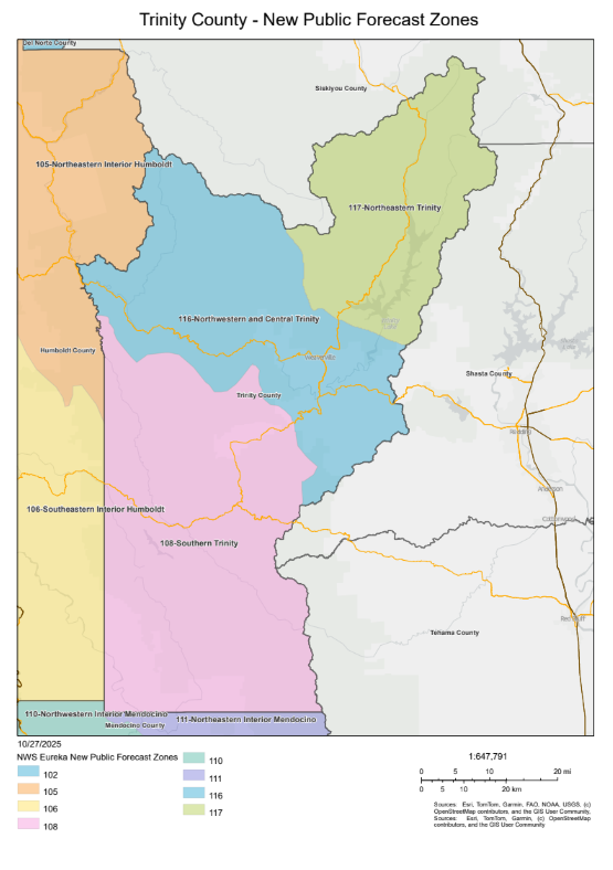 Map of new Trinity County Zones