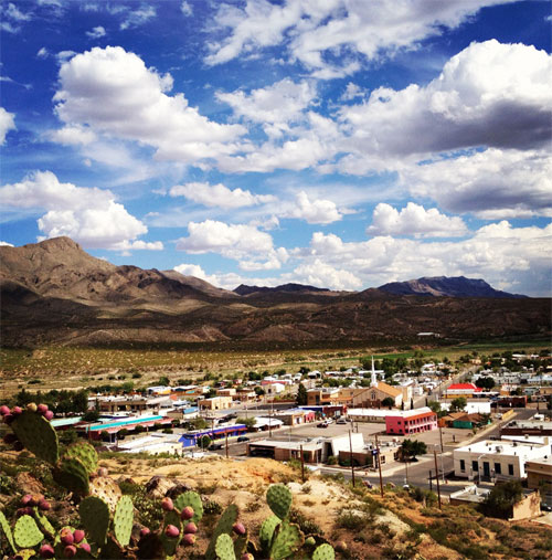 Image of Truth or Consequences, NM with cumulus clouds.