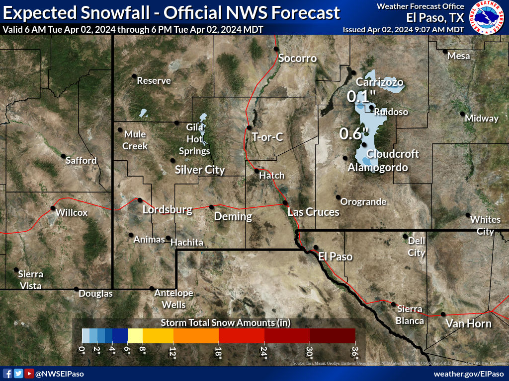 NWS El Paso Total Snowfall Forecast