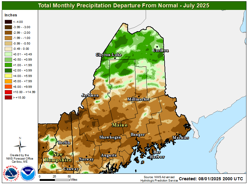 Las Month's Observed Precipitation Departure from Normal
