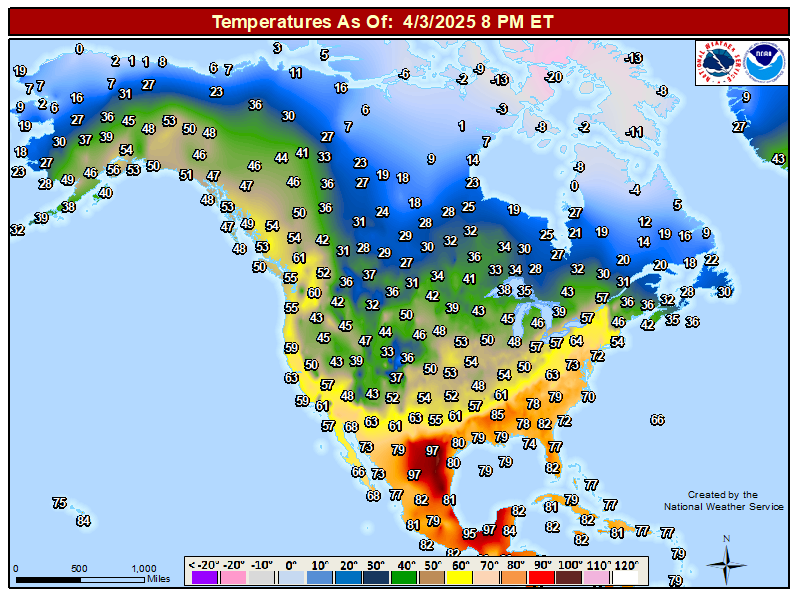 USA Weather Observations CONUS_NorthAmerica_temps