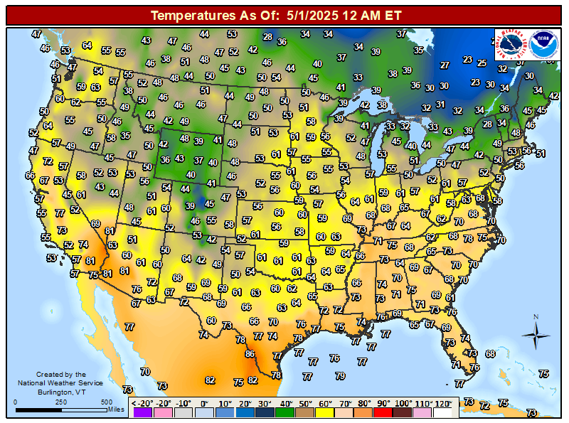 US current temperatures, dewpoint, RH values CONUS_Temps