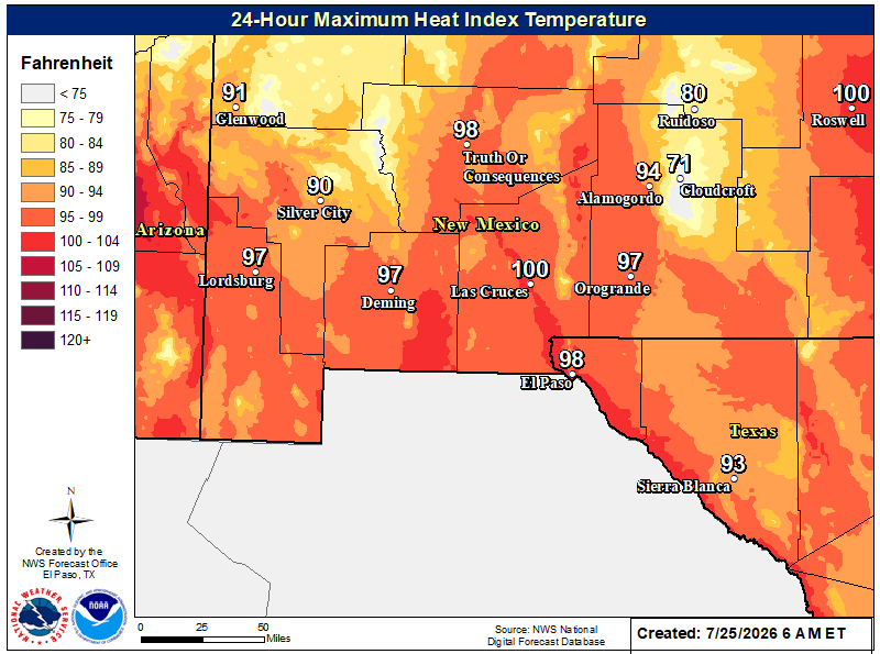 NWS El Paso Heat Index Forecast