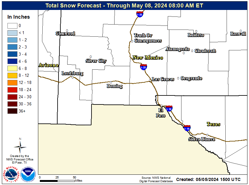 NWS El Paso Storm Total Snowfall Forecast