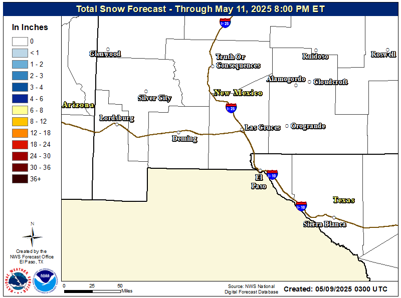 NWS El Paso Total Snowfall Forecast