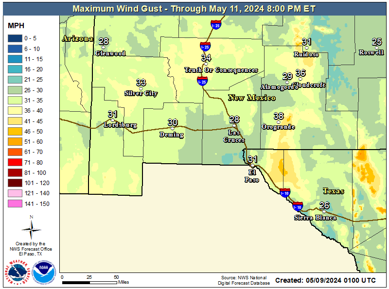 NWS El Paso Peak Wind Gust Forecast