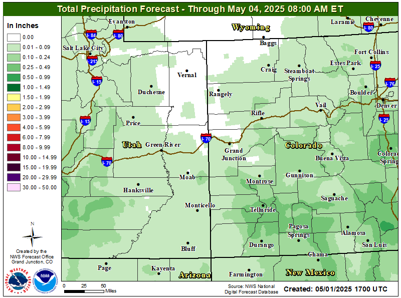 Map of expected precipitation through Wednesday