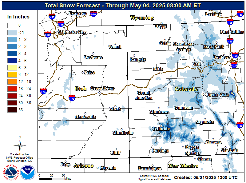 Map of potential snowfall through Wednesday