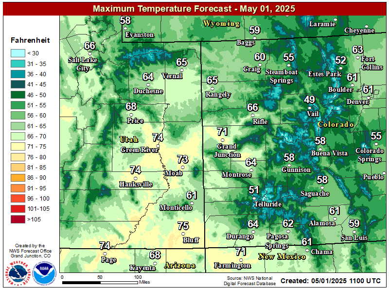 map of high temperatures on Monday, July 2