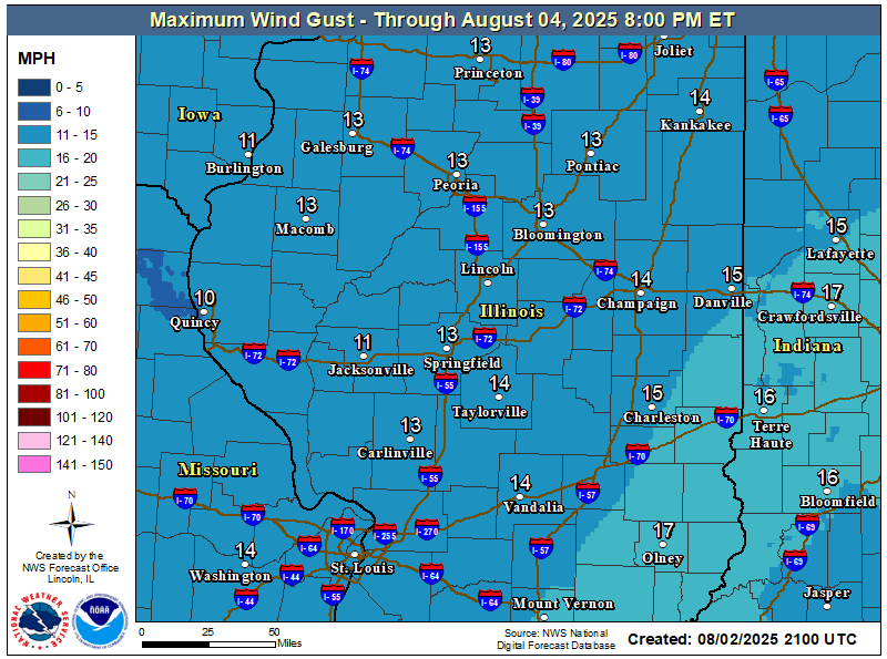 Maximum wind gusts next 72 hours