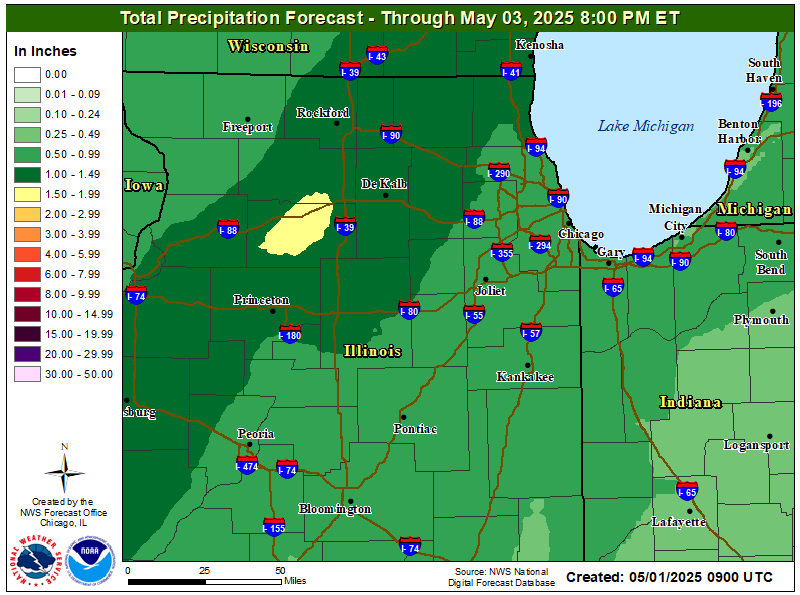 Map showing forecast rainfall for day 1 through day 3