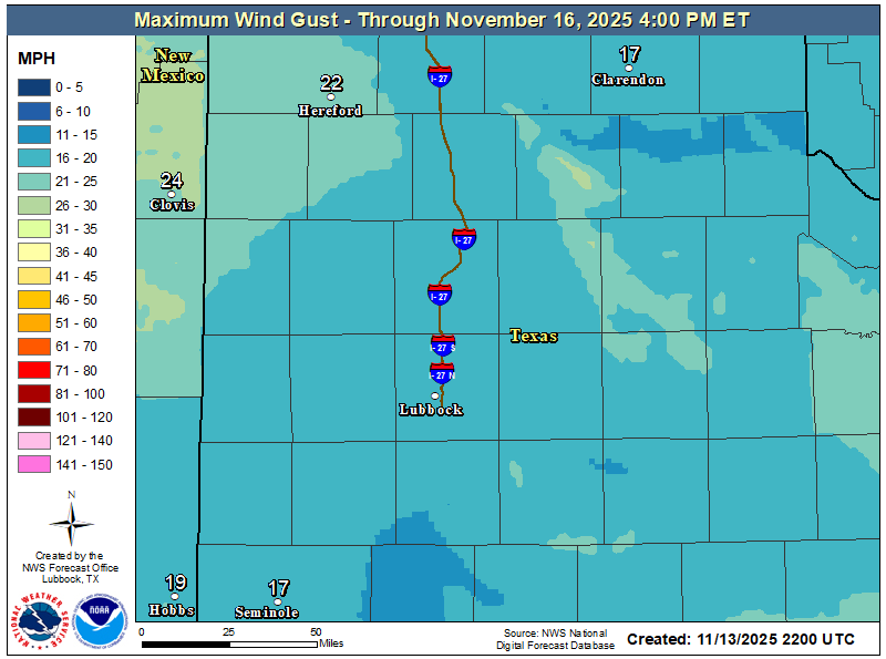 NWS Lubbock Peak Wind Gust Forecast