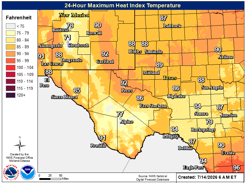NWS Midland Heat Index Forecast