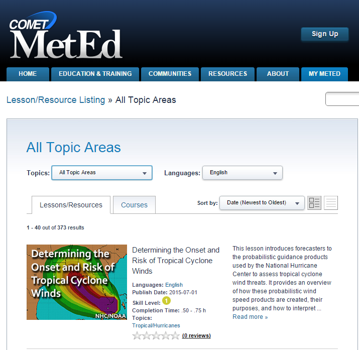 COMET Website Screenshot