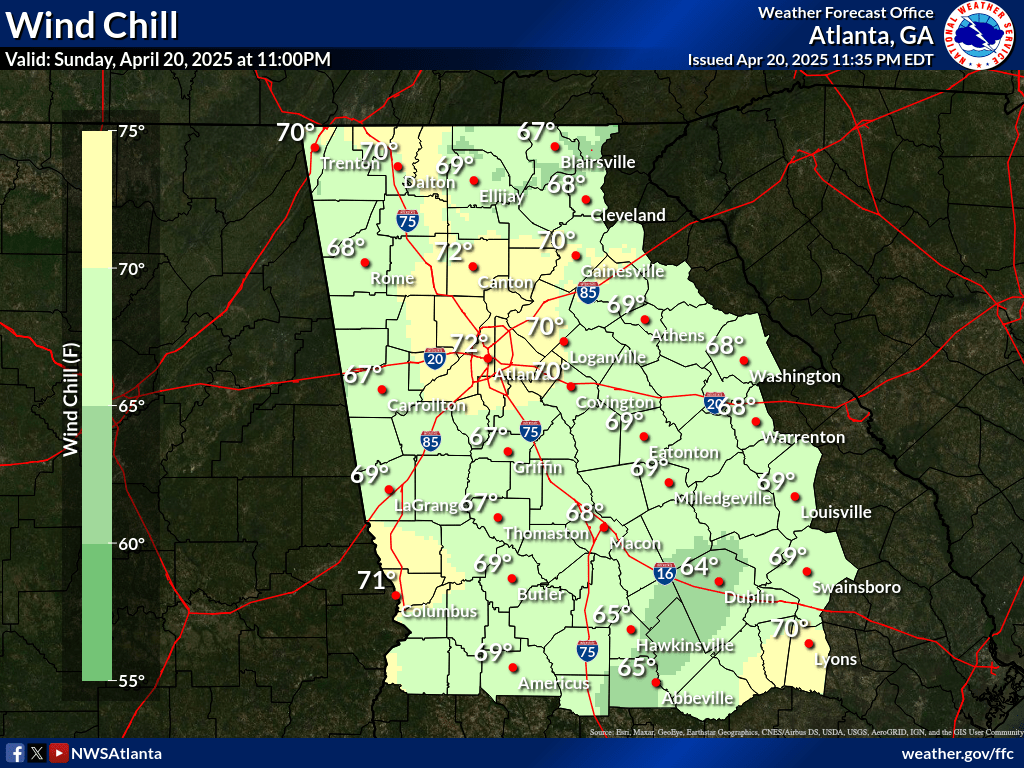 map of latest wind chill values