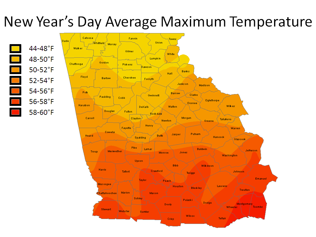 Climatology for New Year's Day in North and Central