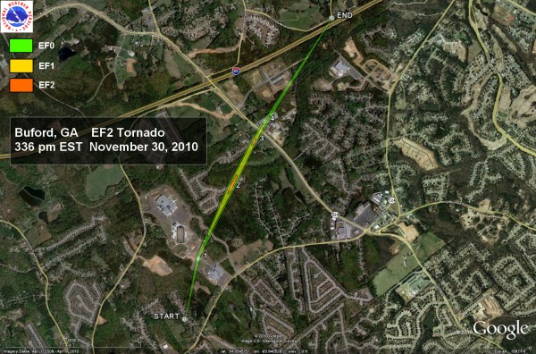 [ Map of Buford tornado path ]