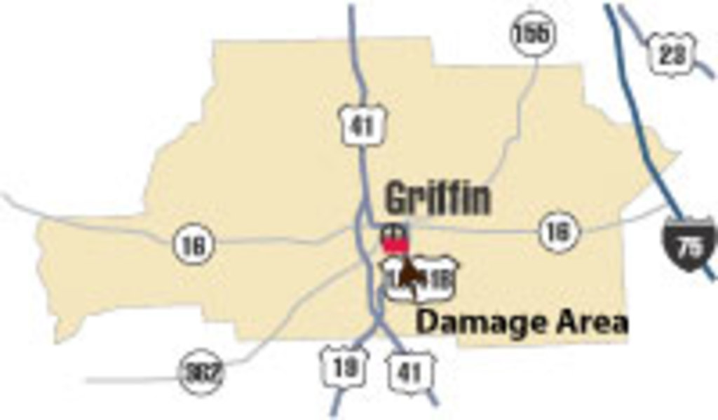 [ location of damage in Spalding County ]