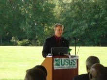 [Keith Stellman, Meteorologist-in-Charge, Weather Forecast Office Peachtree City, provides closing remarks at the ceremony. ]