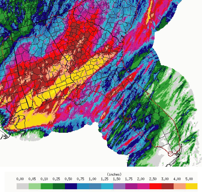 map showing rainfall amounts for March 26-28th, 2009