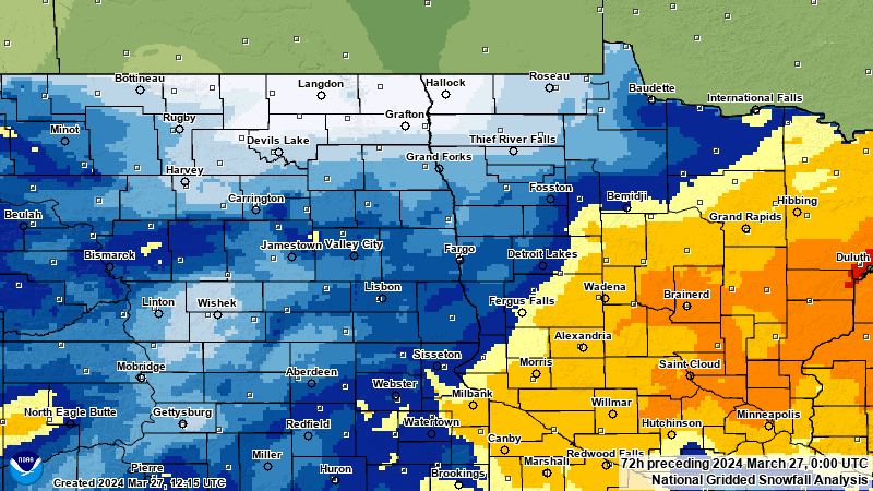 72 hour Snowfall map Zoomed In