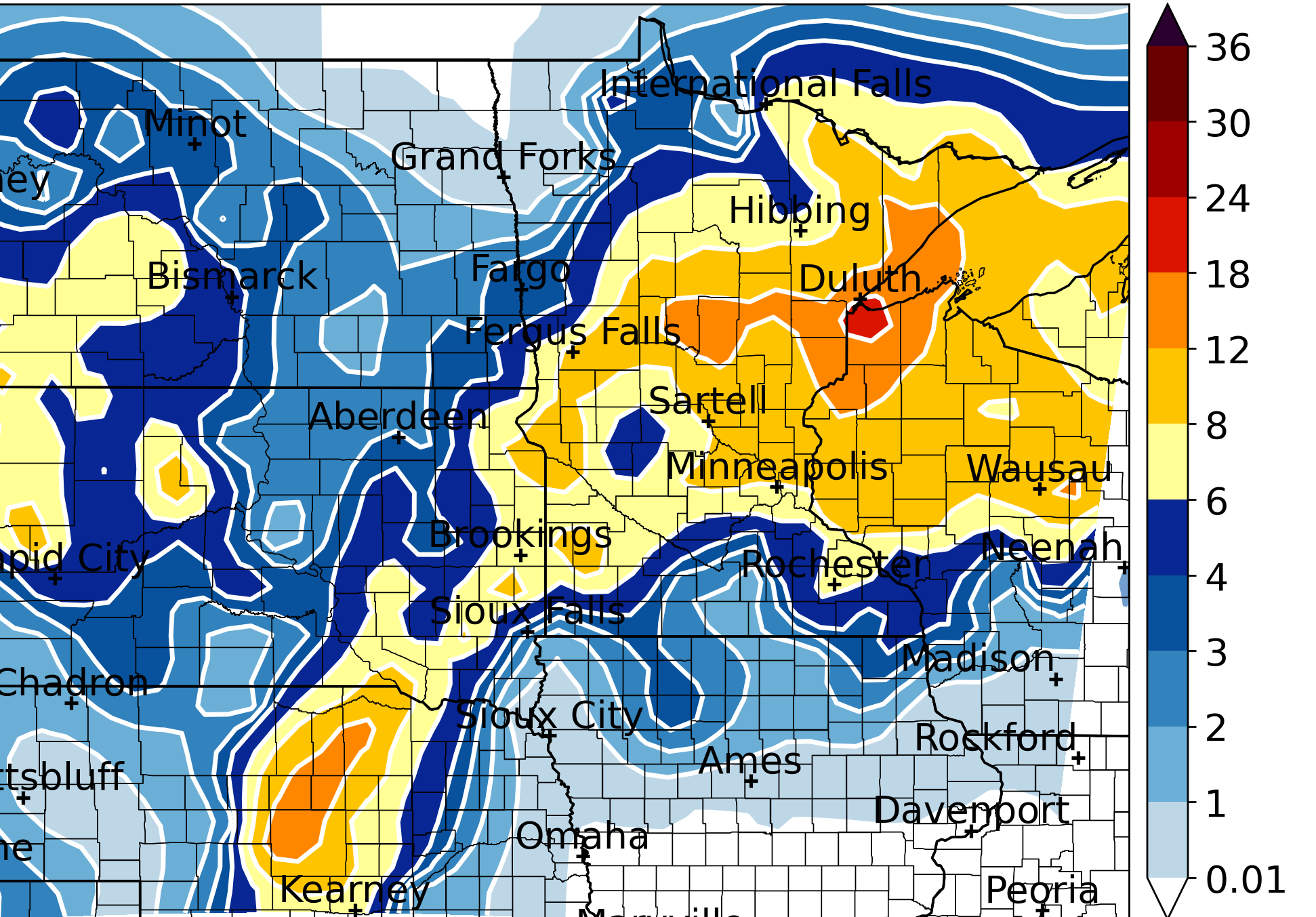 72 hour Snowfall map