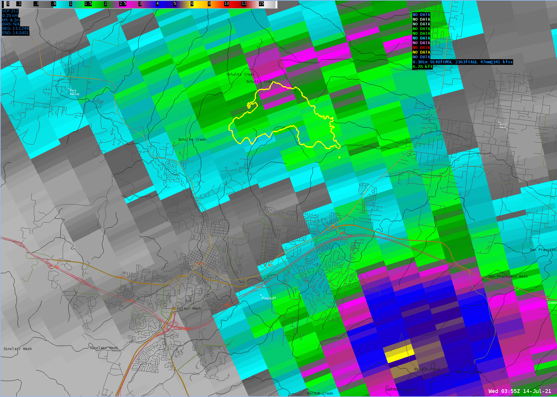 Total Radar Estimated Precipitation July 13, 2021