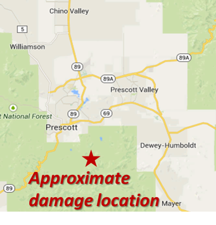 Map showing the location of the Groom Creek Tornado
