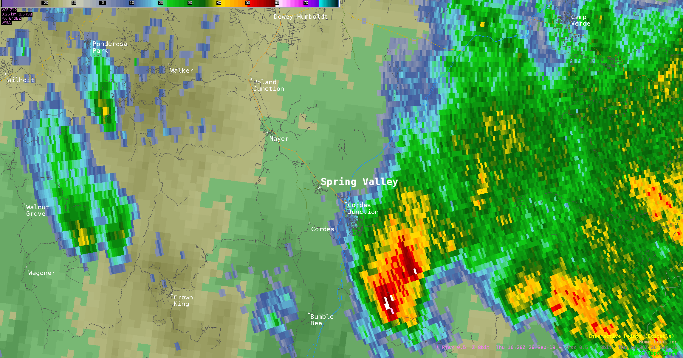 Radar reflectivity of the storm as it moved through Spring Valley