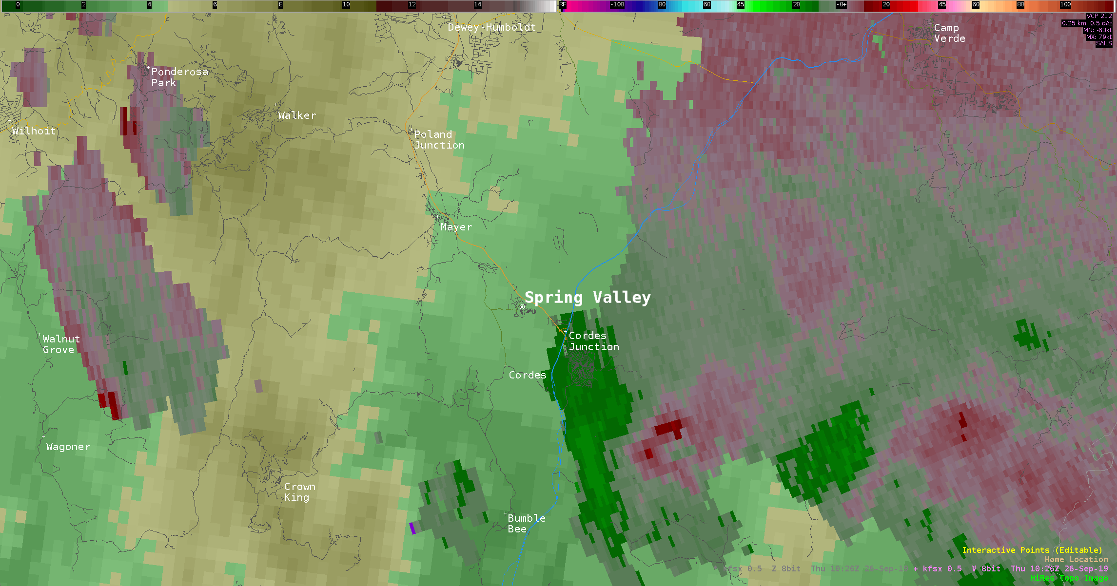 Radar velocity of the storm as it moved through Spring Valley