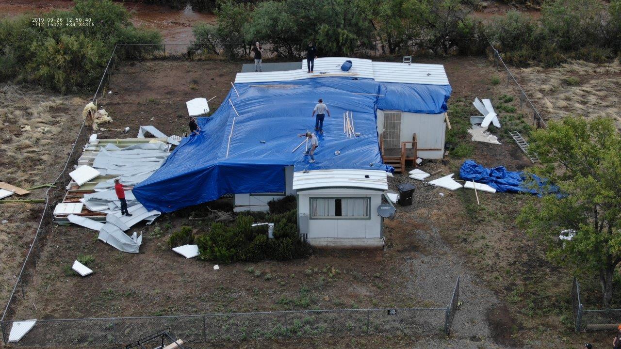 Arial photo of damaged mobile home. Courtesy of Yavapai County Development Services