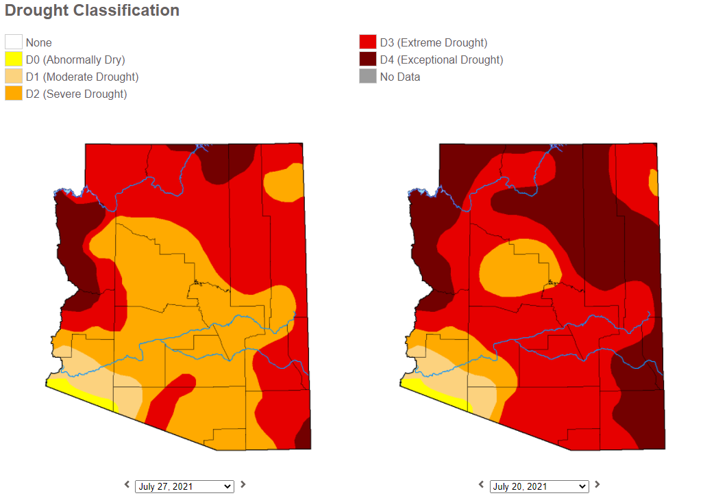 Drought monitor comparison before and after precipitation