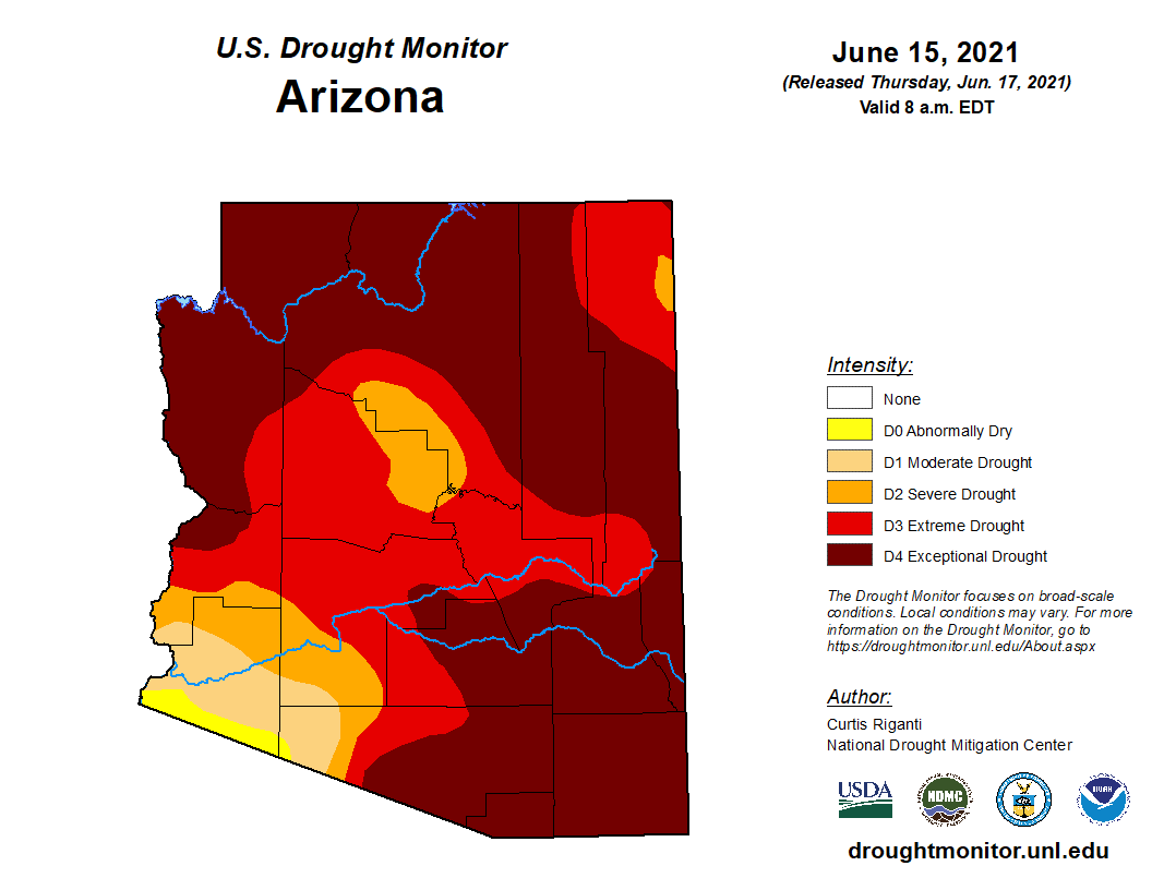 Exceptional drought occurred across central and northern Arizona throughout 2020 and 2021.